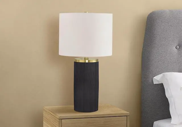 Alt view image 4 of 7 - Lighting, 24"H, Table Lamp, Black Concrete, Ivory / Cream Shade, Modern
