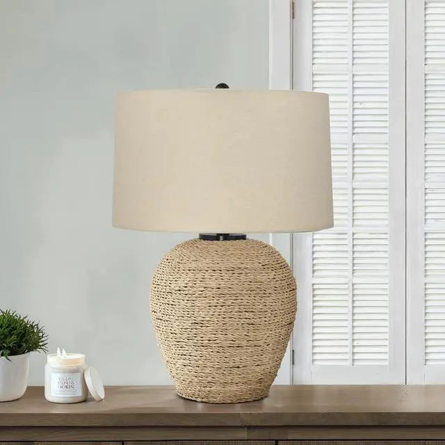 Alt view image 2 of 5 - Lighting, 25"H, Table Lamp, Rattan, Beige Shade, Transitional