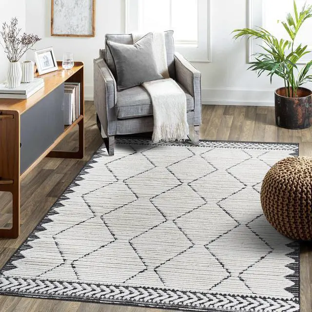 Main image of Step Collection High-Low Trellis Cream/Anthracite Indoor Area Rug, 144*108 inch, Modern, Contemporary, Geometric, Bohemian, Bedroom, Kitchen, Living Room, Non Shedding Carpet
