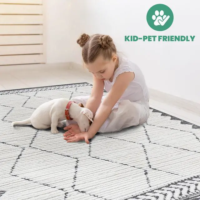 Alt view image 3 of 7 - Step Collection High-Low Trellis Cream/Anthracite Indoor Area Rug, 144*108 inch, Modern, Contemporary, Geometric, Bohemian, Bedroom, Kitchen, Living Room, Non Shedding Carpet