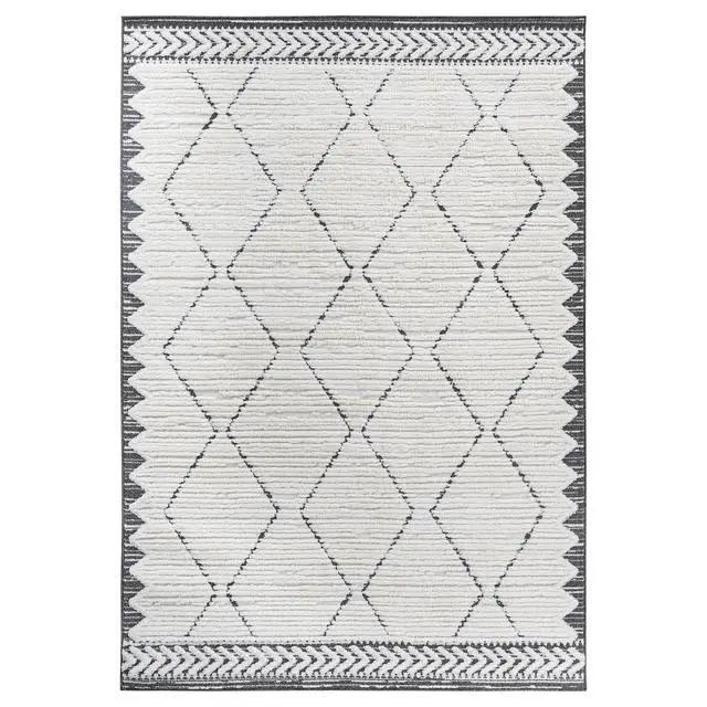Alt view image 2 of 7 - Step Collection High-Low Trellis Cream/Anthracite Indoor Area Rug, 144*108 inch, Modern, Contemporary, Geometric, Bohemian, Bedroom, Kitchen, Living Room, Non Shedding Carpet