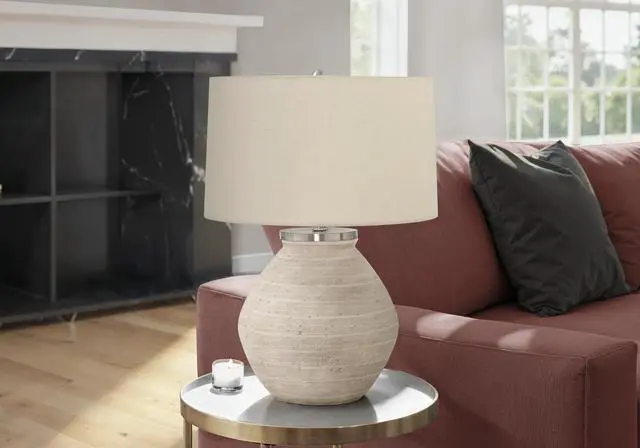 Main image of Lighting, 25"H, Table Lamp, Cream Concrete, Beige Shade, Contemporary