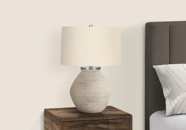 Alt view image 4 of 7 - Lighting, 25"H, Table Lamp, Cream Concrete, Beige Shade, Contemporary