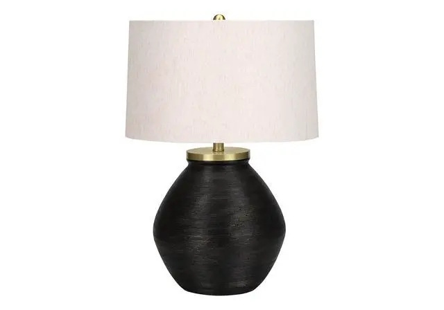 Alt view image 2 of 7 - Lighting, 25"H, Table Lamp, Black Concrete, Ivory / Cream Shade, Contemporary