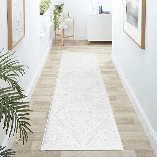 Main image of Step Collection High-Low Medallion Cream/Cream Indoor Runner Rug, 96*26 inch, Modern, Contemporary, Geometric, Bohemian, Bedroom, Kitchen, Living Room, Hallway, Non Shedding Carpet