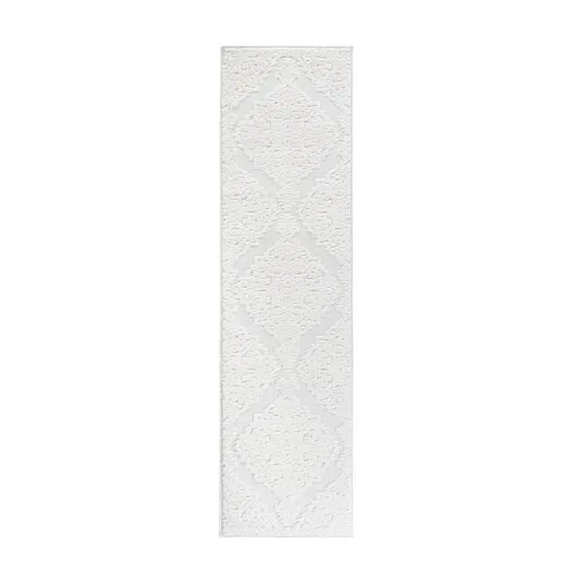Alt view image 2 of 7 - Step Collection High-Low Medallion Cream/Cream Indoor Runner Rug, 96*26 inch, Modern, Contemporary, Geometric, Bohemian, Bedroom, Kitchen, Living Room, Hallway, Non Shedding Carpet