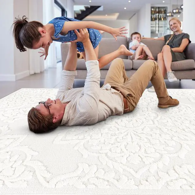 Alt view image 6 of 7 - Step Collection High-Low Medallion Cream/Cream Indoor Runner Rug, 96*26 inch, Modern, Contemporary, Geometric, Bohemian, Bedroom, Kitchen, Living Room, Hallway, Non Shedding Carpet