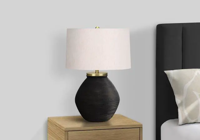 Alt view image 6 of 7 - Lighting, 25"H, Table Lamp, Black Concrete, Ivory / Cream Shade, Contemporary