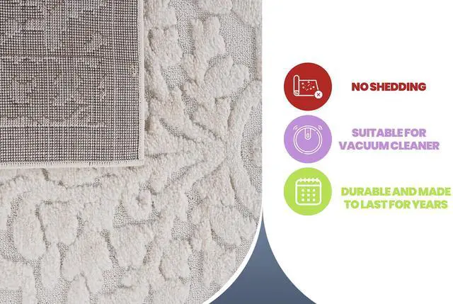 Alt view image 4 of 7 - Step Collection High-Low Medallion Cream/Cream Indoor Area Rug, 90*63 inch, Modern, Contemporary, Geometric, Bohemian, Bedroom, Kitchen, Living Room, Non Shedding Carpet