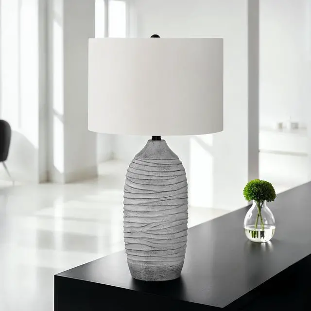 Alt view image 2 of 5 - Lighting, 27"H, Table Lamp, Grey Resin, Ivory / Cream Shade, Modern