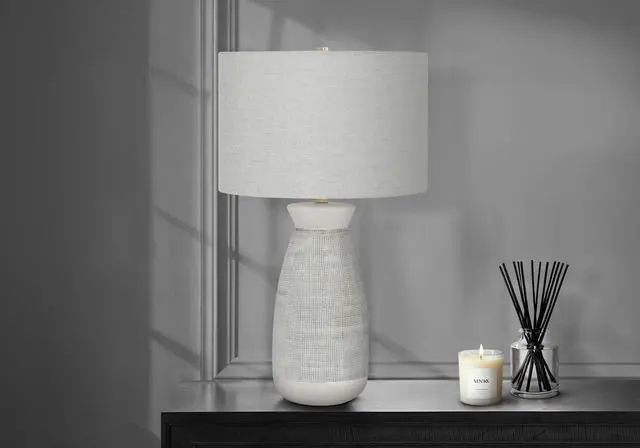 Main image of Lighting, 27"H, Table Lamp, Grey Ceramic, Grey Shade, Contemporary