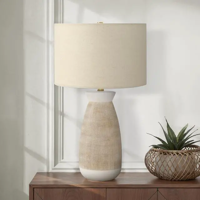 Alt view image 2 of 5 - Lighting, 27"H, Table Lamp, Cream Ceramic, Beige Shade, Contemporary