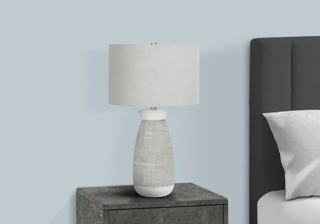 Alt view image 6 of 7 - Lighting, 27"H, Table Lamp, Grey Ceramic, Grey Shade, Contemporary
