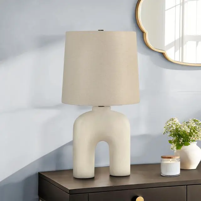 Alt view image 2 of 5 - Lighting, 25"H, Table Lamp, Cream Resin, Beige Shade, Modern