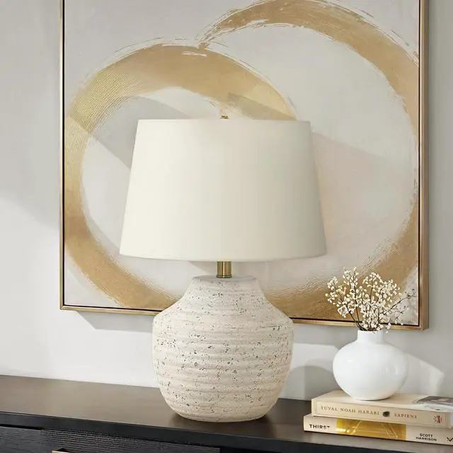 Alt view image 2 of 5 - Lighting, 20"H, Table Lamp, Cream Concrete, Ivory / Cream Shade, Modern