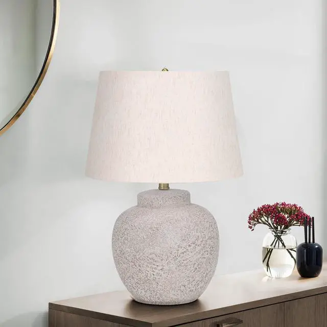 Alt view image 2 of 5 - Lighting, 22"H, Table Lamp, Cream Concrete, Ivory / Cream Shade, Modern