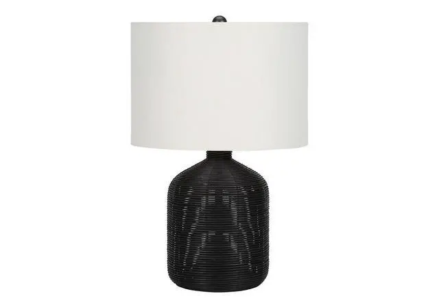Alt view image 2 of 7 - Lighting, 23"H, Table Lamp, Black Rattan, Ivory / Cream Shade, Modern