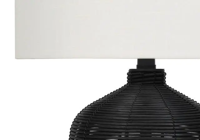 Alt view image 5 of 7 - Lighting, 23"H, Table Lamp, Black Rattan, Ivory / Cream Shade, Modern