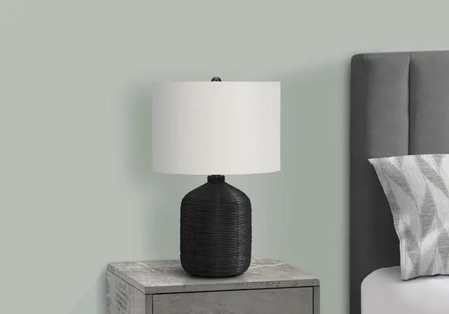 Alt view image 6 of 7 - Lighting, 23"H, Table Lamp, Black Rattan, Ivory / Cream Shade, Modern