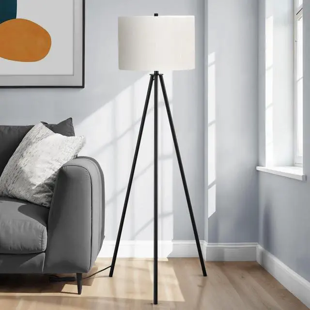 Alt view image 2 of 5 - Lighting, 63"H, Floor Lamp, Black Metal, Ivory / Cream Shade, Contemporary
