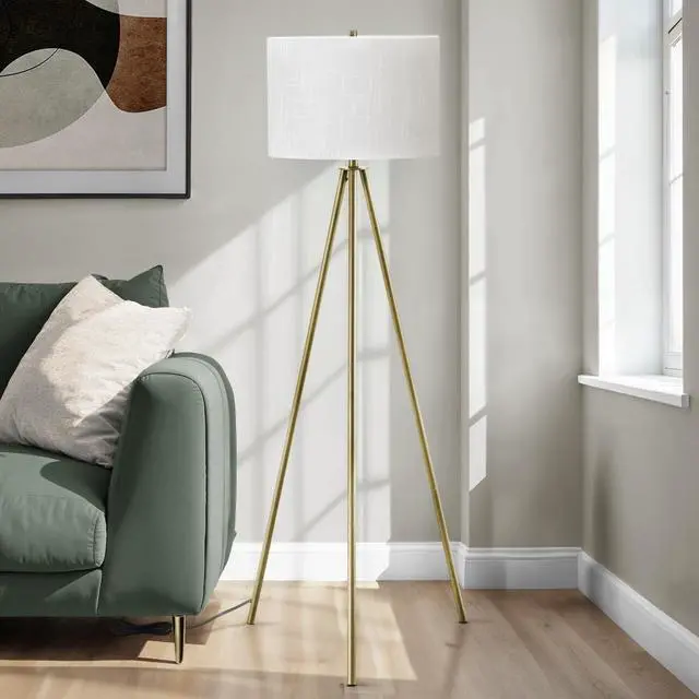 Alt view image 2 of 5 - Lighting, 63"H, Floor Lamp, Brass Metal, Ivory / Cream Shade, Contemporary