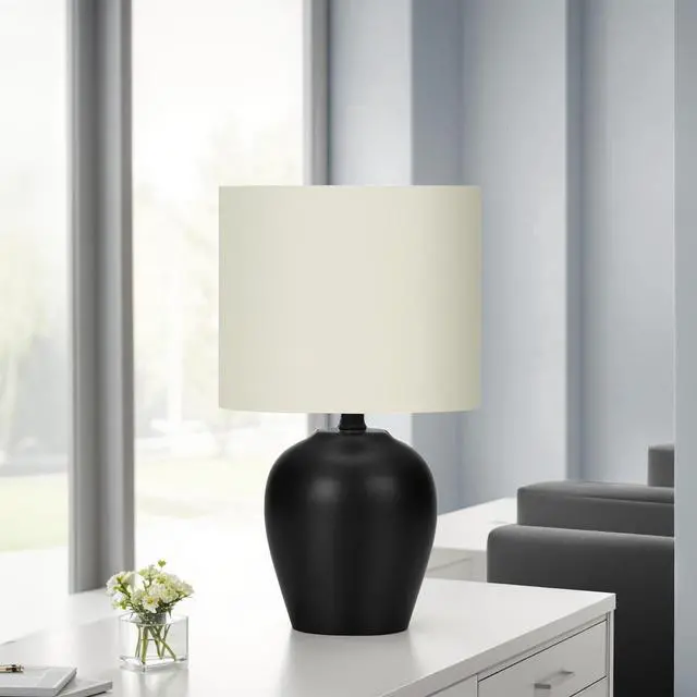 Alt view image 2 of 5 - Lighting, 17"H, Table Lamp, Black Ceramic, Ivory / Cream Shade, Transitional
