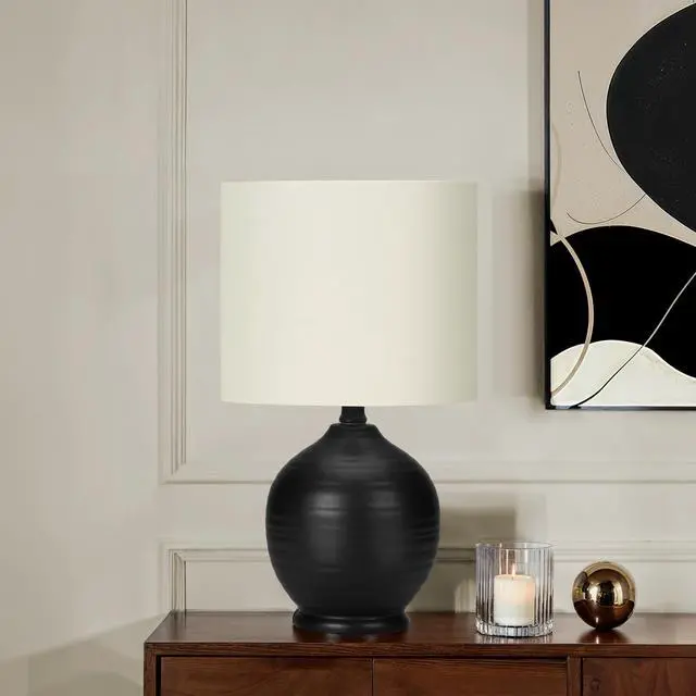 Alt view image 2 of 5 - Lighting, 17"H, Table Lamp, Black Ceramic, Ivory / Cream Shade, Transitional