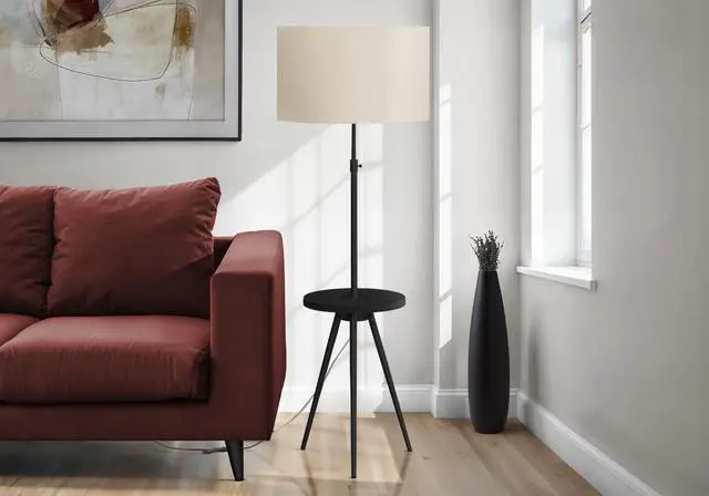 Main image of Lighting, Floor Lamp, 63"H, Black Metal, Ivory / Cream Shade, Contemporary