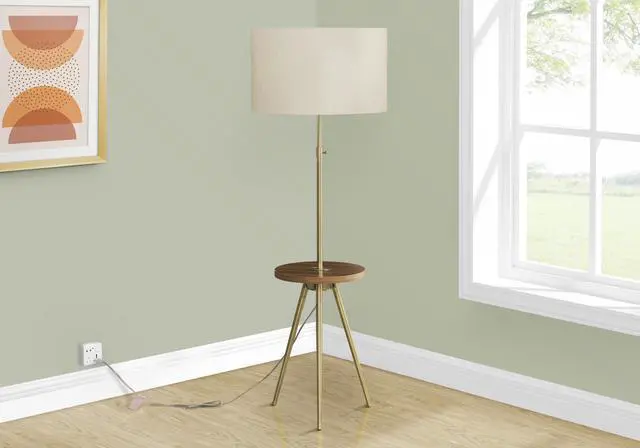 Alt view image 4 of 4 - Lighting, Floor Lamp, 63"H, Gold Metal, Ivory / Cream Shade, Contemporary