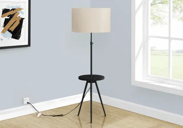 Alt view image 3 of 4 - Lighting, Floor Lamp, 63"H, Black Metal, Ivory / Cream Shade, Contemporary