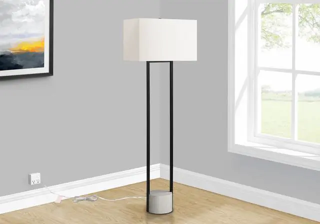 Alt view image 3 of 4 - Lighting, 62"H, Floor Lamp, Black Metal, Ivory / Cream Shade, Contemporary