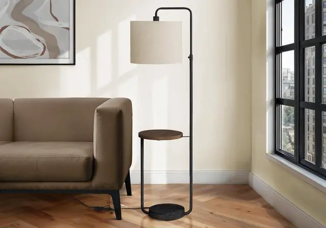 Main image of Lighting, 67"H, Floor Lamp, Usb Port included, Black Metal, Ivory / Cream Shade, Contemporary