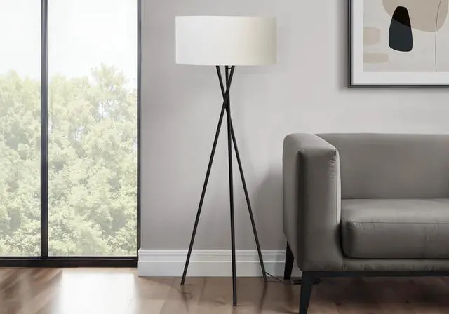 Main image of Lighting, 62"H, Floor Lamp, Black Metal, Ivory / Cream Shade, Contemporary