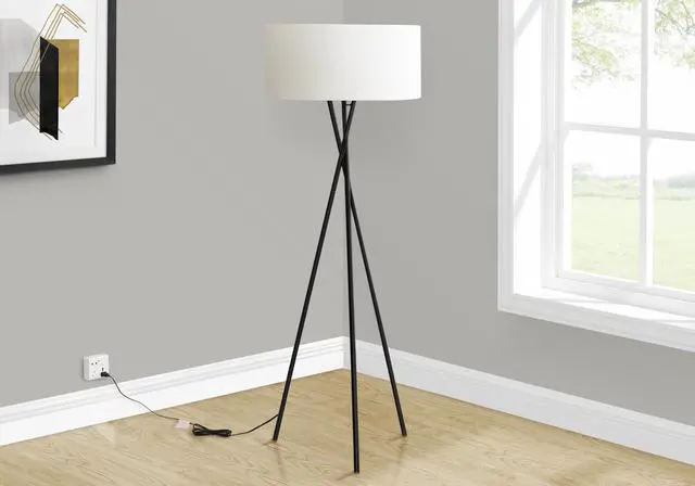 Alt view image 3 of 4 - Lighting, 62"H, Floor Lamp, Black Metal, Ivory / Cream Shade, Contemporary