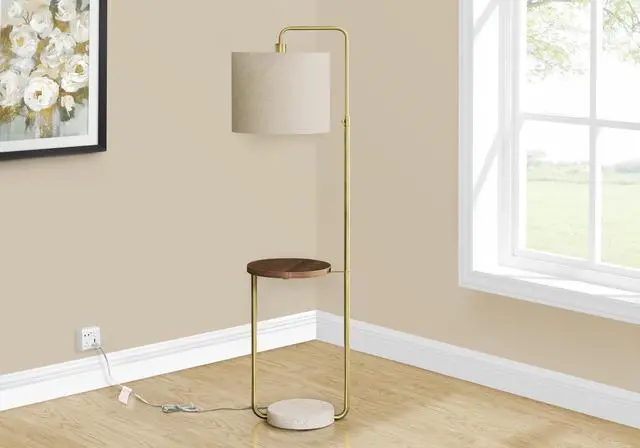 Alt view image 4 of 4 - Lighting, 67"H, Floor Lamp, Usb Port included, Brass Metal, Beige Shade, Contemporary