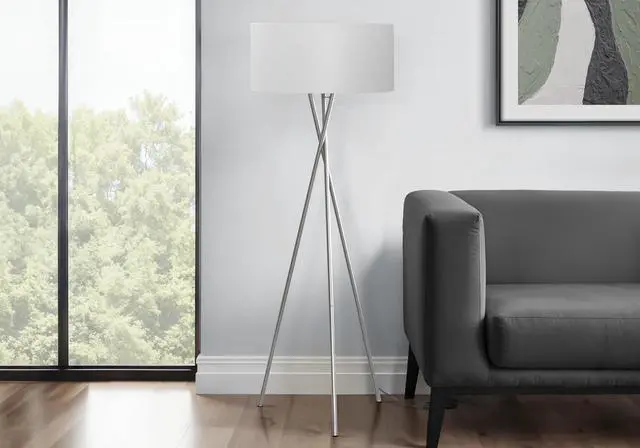 Main image of Lighting, 62"H, Floor Lamp, Nickel Metal, Grey Shade, Contemporary