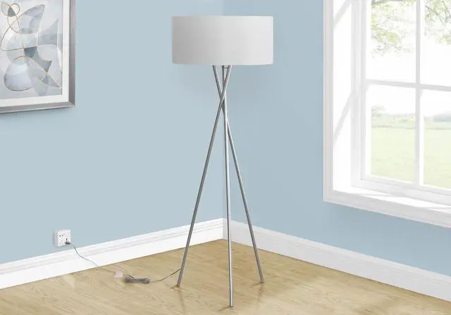 Alt view image 3 of 4 - Lighting, 62"H, Floor Lamp, Nickel Metal, Grey Shade, Contemporary