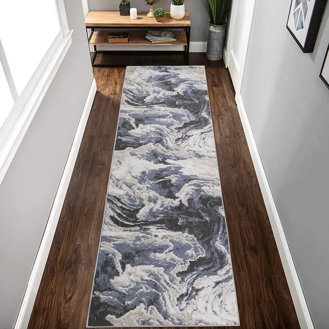 Main image of Collection 96*26 inch L.Blue / Abstract Runner Rug