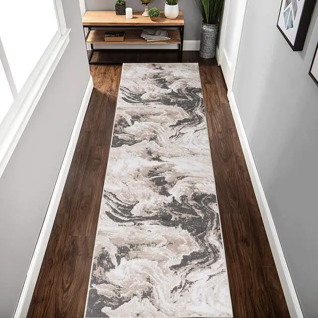 Main image of Collection 96*26 inch L.Brown / Abstract Runner Rug