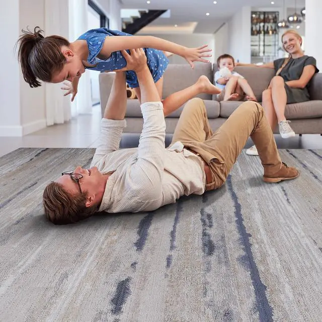 Alt view image 5 of 5 - Collection 36*24 inch Ivory/Blue / Striped Doormat Rug