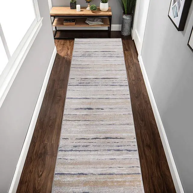 Main image of Collection 96*26 inch Ivory/Blue / Striped Runner Rug