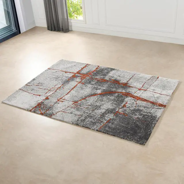 Alt view image 4 of 7 - Quarry 5x6.5' Abstract Area Rug, Gray & Orange Polypropylene