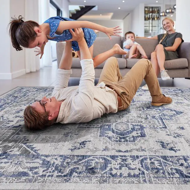 Alt view image 2 of 5 - Collection 2X3 Blue/Grey/Oriental Non-Shedding Living Room Bedroom Dining Home Office Stylish and Stain Resistant Area Rug