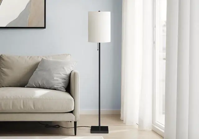 Main image of Lighting, 62"H, Black Metal, Ivory / Cream Shade, Contemporary