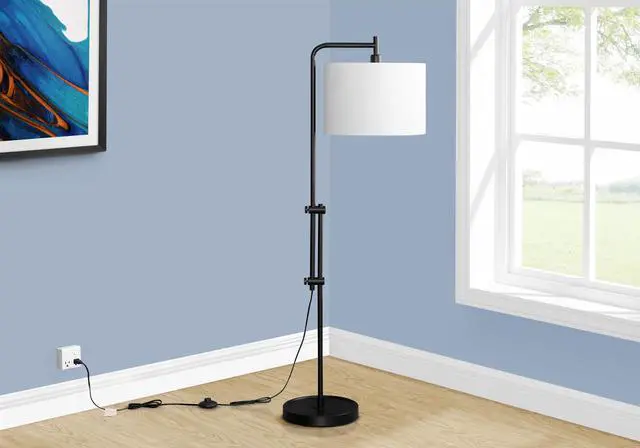 Alt view image 3 of 4 - Lighting, 63"H, Floor Lamp, Black Metal, Ivory / Cream Shade, Contemporary