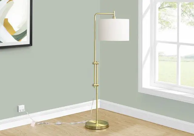 Alt view image 3 of 4 - Lighting, 63"H, Floor Lamp, Brass Metal, Ivory / Cream Shade, Contemporary