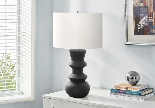 Main image of Lighting, 26"H, Black Ceramic, Ivory / Cream Shade, Contemporary