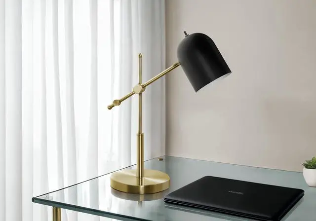 Main image of Lighting, 18"H, Brass Metal, Black Shade, Contemporary
