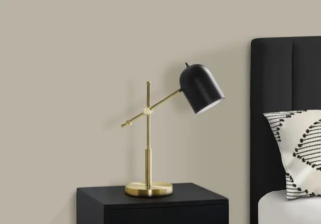 Alt view image 3 of 4 - Lighting, 18"H, Brass Metal, Black Shade, Contemporary