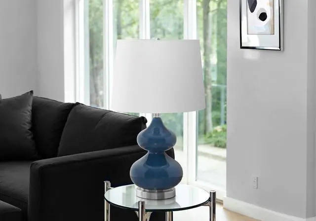 Main image of Lighting, 24"H, Blue Glass, Ivory / Cream Shade, Contemporary